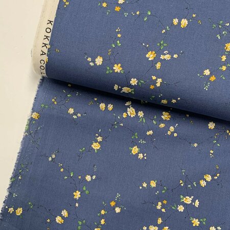 Kokka Japan - WildFlower Denim blue - KATOEN LINNEN SHEETING