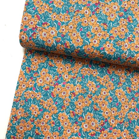 Liberty London - Flowering Blossom Orange on Blue Quilt KATOEN