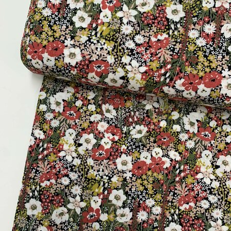 Kokka Japan - Marble Sud RED - Flower Bichon - KATOEN LINNEN