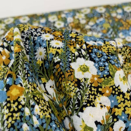 Kokka Japan - Marble Sud BLUE - Flower Bichon - KATOEN LINNEN