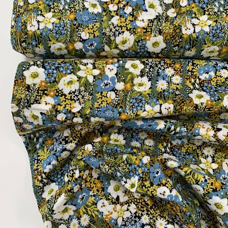 Kokka Japan - Marble Sud BLUE - Flower Bichon - KATOEN LINNEN