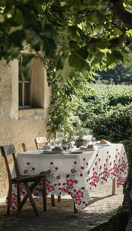 Verhees - Flowers one side border LINNEN VISCOSE