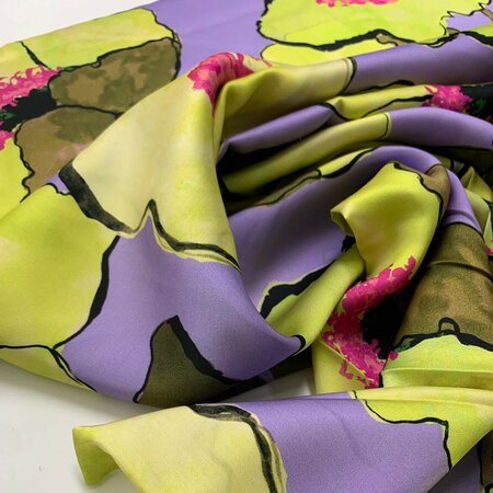 Toptex - Poppy Power Lila Neon Yellow VISCOSE SATIJN ECOVERO
