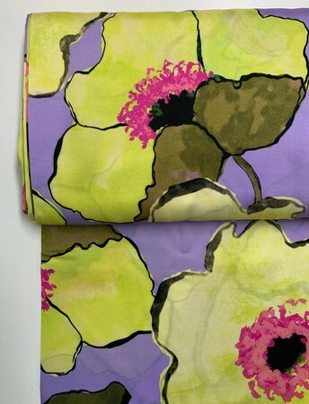 Toptex - Poppy Power Lila Neon Yellow VISCOSE SATIJN ECOVERO