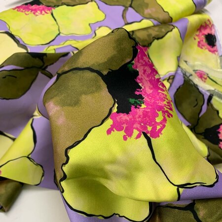 Toptex - Poppy Power Lila Neon Yellow VISCOSE SATIJN ECOVERO