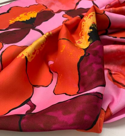 Toptex - Poppy Power Pink Red VISCOSE SATIJN ECOVERO
