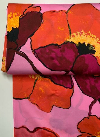 Toptex - Poppy Power Pink Red VISCOSE SATIJN ECOVERO