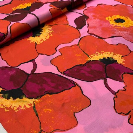 Toptex - Poppy Power Pink Red VISCOSE SATIJN ECOVERO
