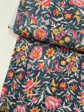 Nightfall Flowers - Indiase Blokprint Katoen