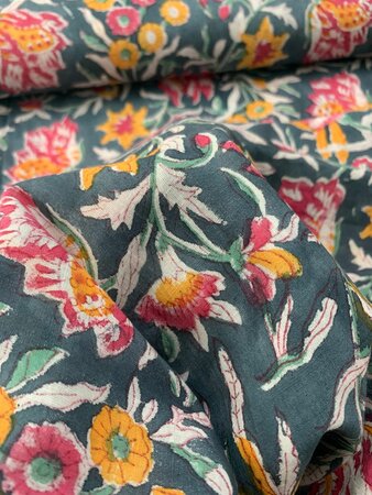 Nightfall Flowers - Indiase Blokprint Katoen