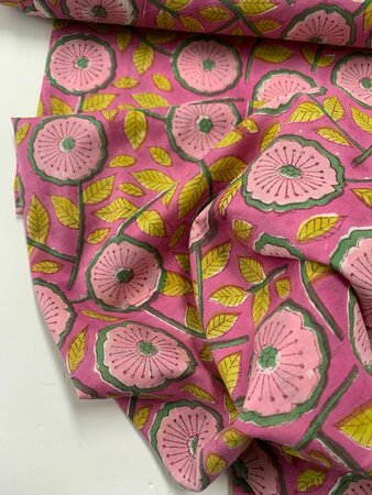 Lime & Bubblegum - Indiase Blokprint Katoen