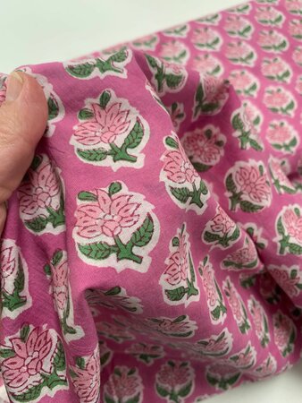 Mini Flower Bubblegum - Indiase Blokprint Katoen