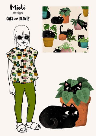 Mieli Design - Cats & Plants JERSEY (organic)
