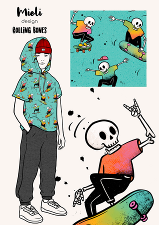 Mieli Design - Rolling Bones Sea Green JERSEY (organic)