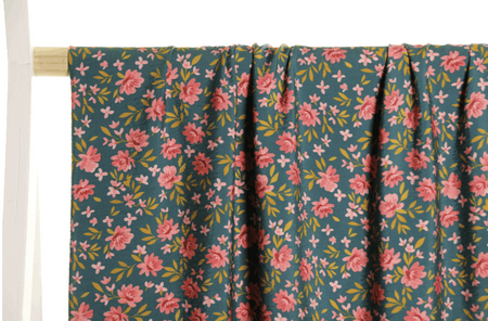 COUPON 160cm Atelier Jupe - Green Little Flowers TEXTURED VISCOSE BLEND