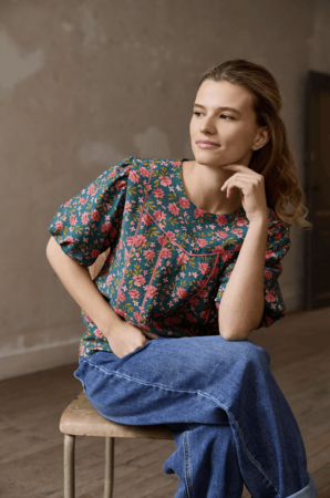 COUPON 160cm Atelier Jupe - Green Little Flowers TEXTURED VISCOSE BLEND