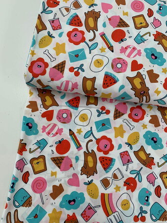 Kawaii Happy Life Print COTTON OEKO-TEX