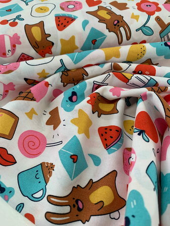 Kawaii Happy Life Print COTTON OEKO-TEX