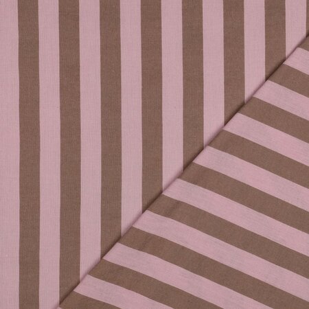 Verhees - Yarn Dyed Stripes Lichtroze/Bruin - KATOEN
