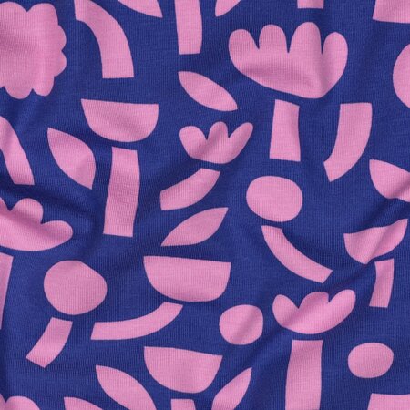 VERHEES X JENNIFER BOURON - Bloemen Abstract Blauw - Jersey (GOTS)