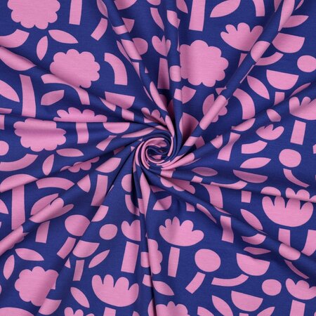 VERHEES X JENNIFER BOURON - Bloemen Abstract Blauw - Jersey (GOTS)