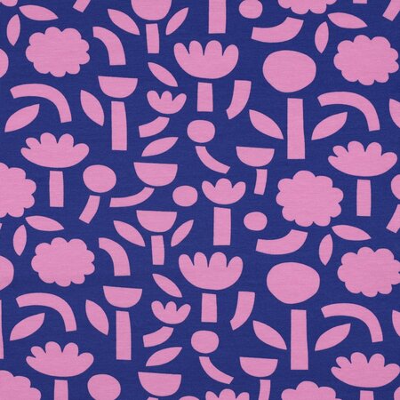 VERHEES X JENNIFER BOURON - Bloemen Abstract Blauw - Jersey (GOTS)