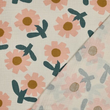 VERHEES X JENNIFER BOURON - Flower Naturel/Perzik - Double Gauze (GOTS)