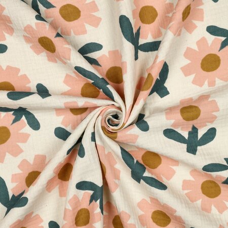 VERHEES X JENNIFER BOURON - Flower Naturel/Perzik - Double Gauze (GOTS)