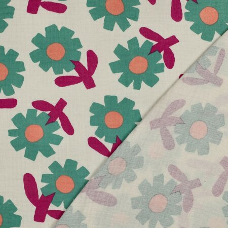 VERHEES X JENNIFER BOURON - Flower Naturel/Green- Double Gauze (GOTS)