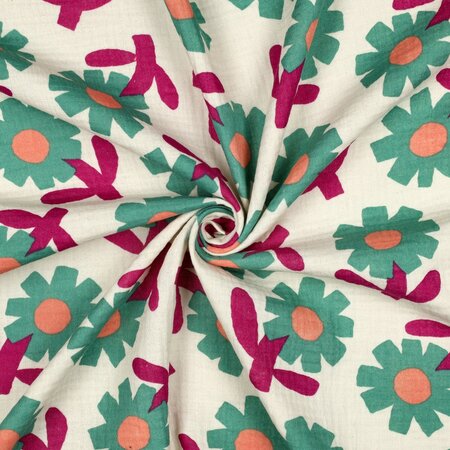 VERHEES X JENNIFER BOURON - Flower Naturel/Green- Double Gauze (GOTS)