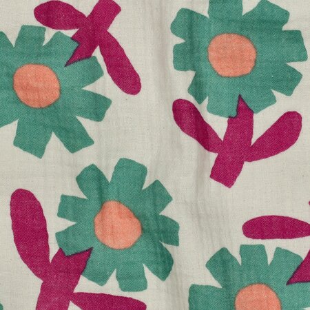 VERHEES X JENNIFER BOURON - Flower Naturel/Green- Double Gauze (GOTS)