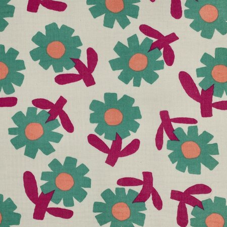 VERHEES X JENNIFER BOURON - Flower Naturel/Green- Double Gauze (GOTS)