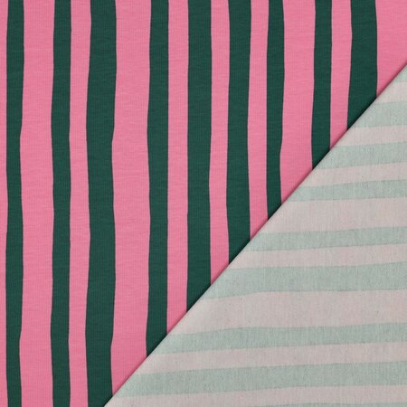 VERHEES X JENNIFER BOURON - Stripes Groen/Roze - FRENCH TERRY (GOTS)