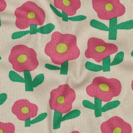 VERHEES X JENNIFER BOURON - Bloemen Naturel/Roze - RIBBED JERSEY (GOTS)