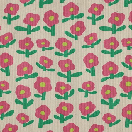 VERHEES X JENNIFER BOURON - Bloemen Naturel/Roze - RIBBED JERSEY (GOTS)