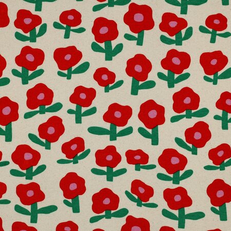 VERHEES X JENNIFER BOURON - Bloemen Naturel/Oranje - RIBBED JERSEY (GOTS)