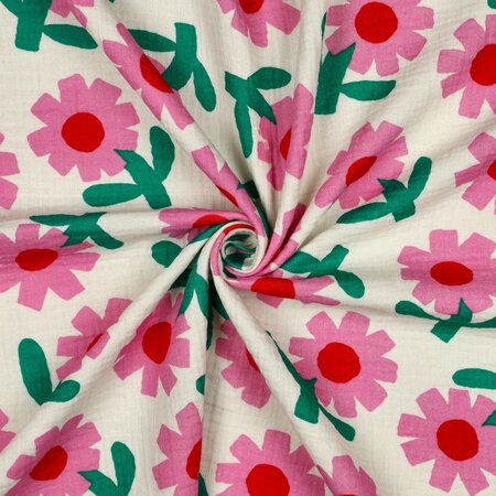 VERHEES X JENNIFER BOURON - Flower Naturel/Pink- Double Gauze (GOTS)