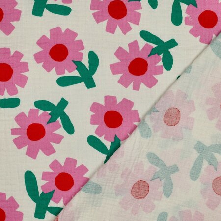 VERHEES X JENNIFER BOURON - Flower Naturel/Pink- Double Gauze (GOTS)