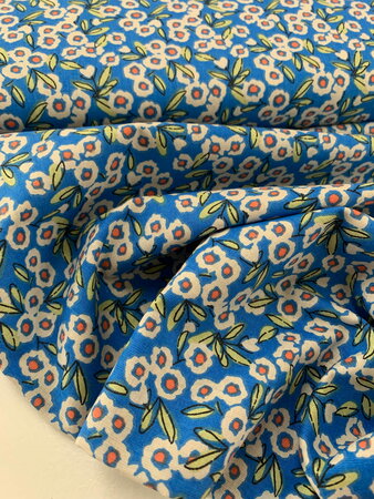 COUPON 45 CM  Small Flowers Blue/Orange COTTON OEKO-TEX