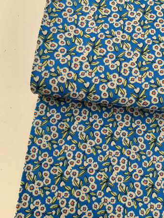 COUPON 45 CM  Small Flowers Blue/Orange COTTON OEKO-TEX