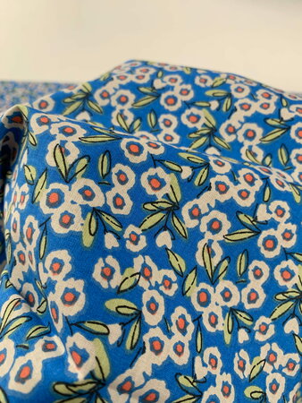 COUPON 45 CM  Small Flowers Blue/Orange COTTON OEKO-TEX