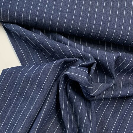 COUPON 185 CM Toptex - Pinstripes Jeans Marine COTTON