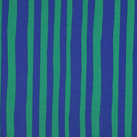 COUPON 140 CM VERHEES X JENNIFER BOURON - Stripes Blauw/Groen - FRENCH TERRY (GOTS)