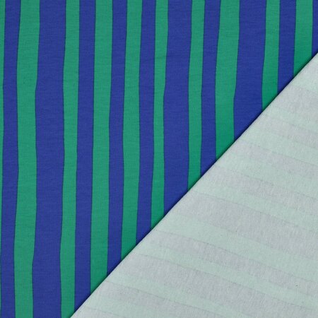 COUPON 140 CM VERHEES X JENNIFER BOURON - Stripes Blauw/Groen - FRENCH TERRY (GOTS)