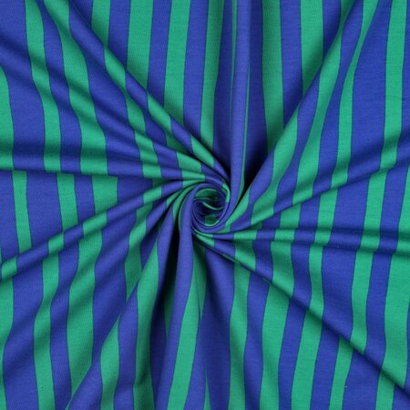 COUPON 140 CM VERHEES X JENNIFER BOURON - Stripes Blauw/Groen - FRENCH TERRY (GOTS)
