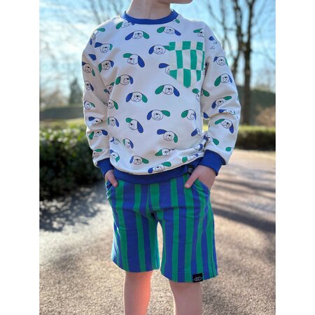 COUPON 140 CM VERHEES X JENNIFER BOURON - Stripes Blauw/Groen - FRENCH TERRY (GOTS)
