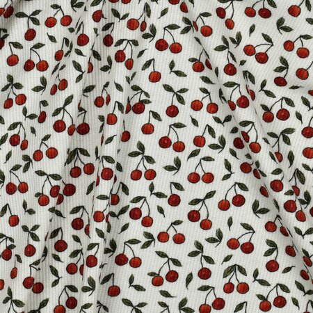 COUPON 40cm Verhees - Red Cherry's - Ribbed Jersey OEKO-TEX