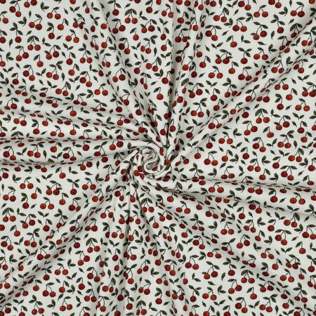 COUPON 40cm Verhees - Red Cherry's - Ribbed Jersey OEKO-TEX