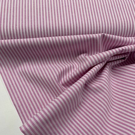 COUPON 185cm Verhees - Yarn Dyed STRIPES Pink - POPLIN KATOEN