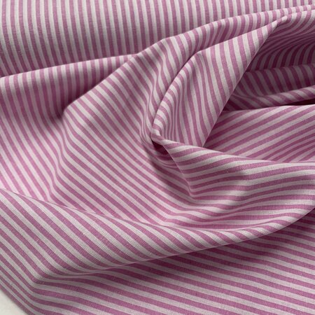 COUPON 185cm Verhees - Yarn Dyed STRIPES Pink - POPLIN KATOEN